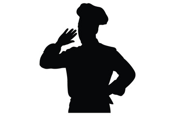 Silhouette of a chef in uniform saluting