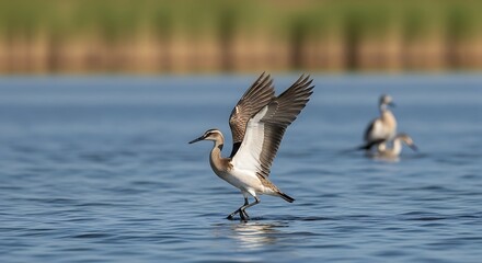 Obraz premium Bird Taking Flight Over Water.