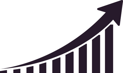 upward growth chart with ascending bars and arrow showing business success trend isolated on white background.