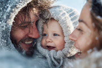 Family enjoys a cheerful winter day surrounded by snow and laughter in a beautiful winter landscape