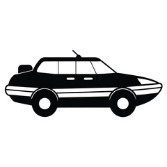 Black line art depicts a sedan vehicle with an antenna on white background