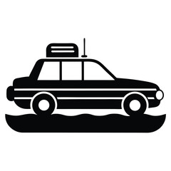 Solid black police cruiser silhouette is displayed above some wavy terrain below completely