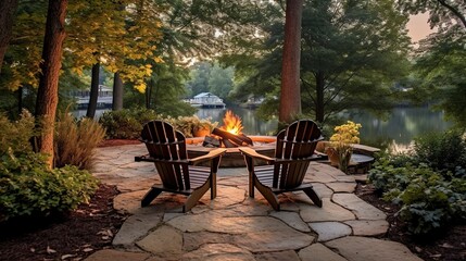 Obraz premium A Photo of Cozy Outdoor Fireplace Area