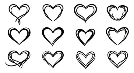 Set of Hand Drawn Hearts Sketchy and Doodle Style Isolated on White