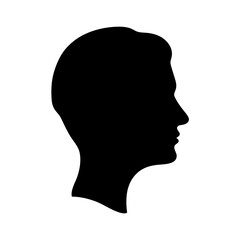 Silhouette of a person's head and face in profile, black and white