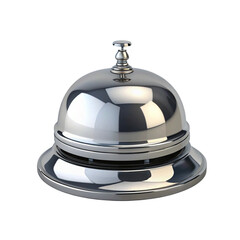 A gleaming silver service bell is set against a transparent background, representing hotel service or attention.