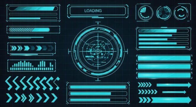 Futuristic Digital Interface Displaying Data and Progress Indicators