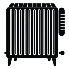 Black electric heater icon with metal radiator isolated on white background showing temperature setting
