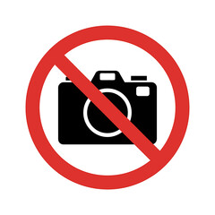 No Photography Sign with Camera Icon for Restricted Areas and Intellectual Property Protection Promoting Respectful Image Usage and Legal Compliance