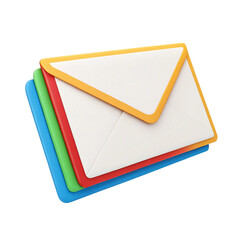 Colorful Stack of Envelopes on transparent background , Representing Communication, Notifications, and Correspondence