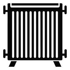 Black silhouette portrays a vintage radiator with supporting legs on an isolated white background
