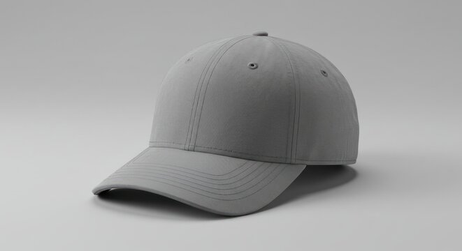 Detailed 3D render of a gray baseball cap on a light gray background studio shot