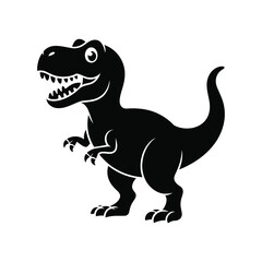 Obraz premium Cute black silhouette of a tyrannosaurus rex dinosaur cartoon character roaring with big teeth