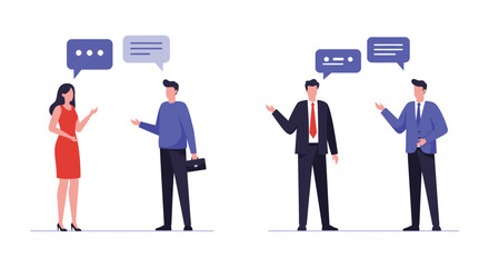 Business People Communicating with Speech Bubbles in a Flat Vector Illustration