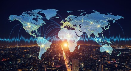 Global digital network connectivity and data flow across continents illustrating modern interconnectedness