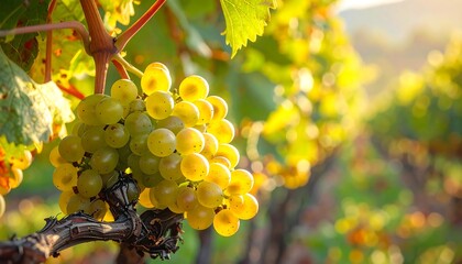 Close-up of ripe yellow grapes on vine