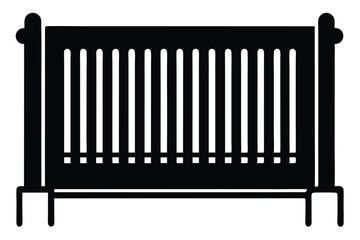 Black silhouette shows a simple, sturdy, wooden baby crib in full view