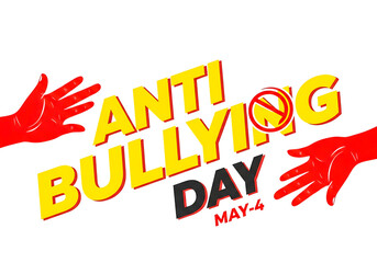 Anti bullying day text with red hands isolated on transparent background
