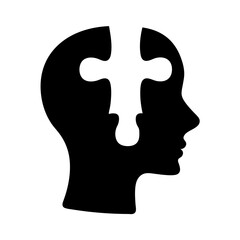 Brain teaser human profile with missing puzzle piece, intelligence concept
