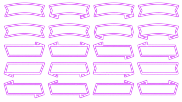 Collection of neon purple ribbon banners on a black background