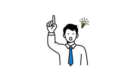 Man in shirt and tie has an idea, indicated by a lightbulb above his head, pointing upward.