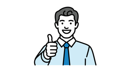 Smiling man in shirt and tie giving a thumbs up gesture, expressing approval or positivity.