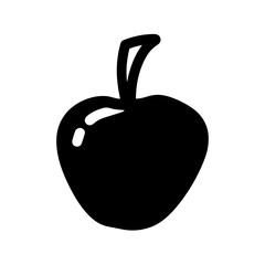 Silhouette of a glossy black apple with a stem for design element