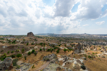 Volcanic rock formations landscape in Cappadocia, place of residence of ancient Christians