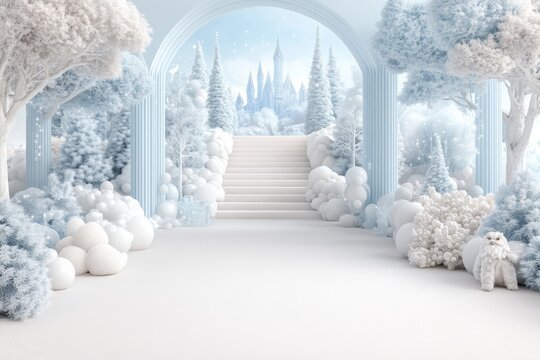 Arches, stairs and winter. Generative AI