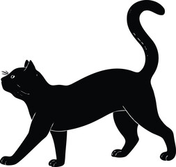 Cat Stretching Silhouette | Pet Animal Vector Illustration