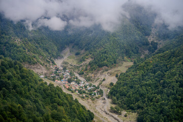 Village in mountain valley Qabala Azerbaijan