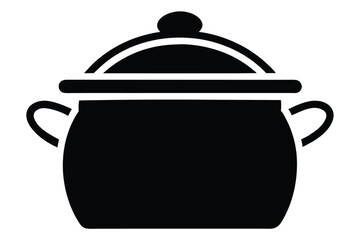 Solid black kitchen pot with a lid on top sits against a white background
