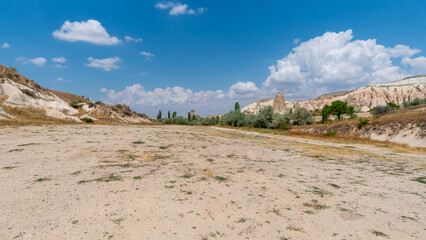Volcanic rock formations landscape in Cappadocia, place of residence of ancient Christians