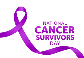 National cancer survivors day purple ribbon isolated on transparent background