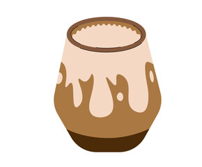 Iced latte macchiato in glass with layered coffee and milk, flat vector style