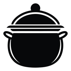 Black cooking pot with handles and a fitted lid sits ready for culinary use