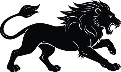 Running Lion Silhouette | Wildlife Predator Vector Illustration