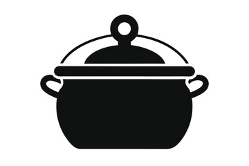 Silhouette shows a covered pot with rounded handles and a circular knob