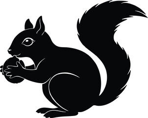 Squirrel Holding Nut Silhouette | Woodland Animal Vector Illustration