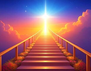 Fototapeta premium Heavenly staircase to a bright, radiant light