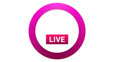 Live stream sign with pink circle isolated on transparent background for broadcast