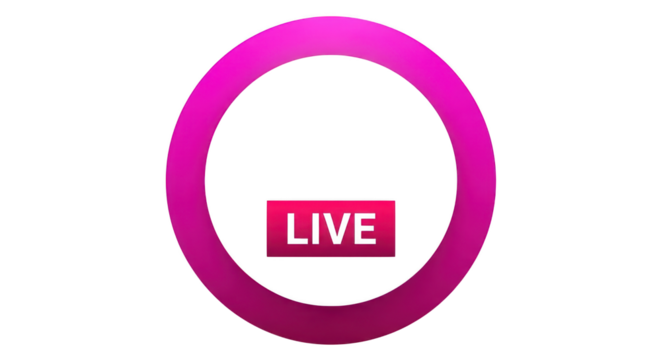 Live stream sign with pink circle isolated on transparent background for broadcast