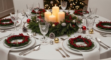 Fototapeta premium Festive Christmas Table Setting
