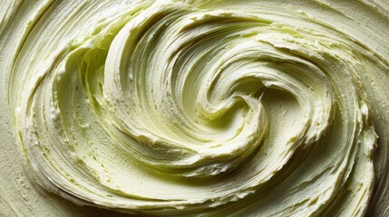 Creamy green butter swirls prepared for baking or cooking in a kitchen setting