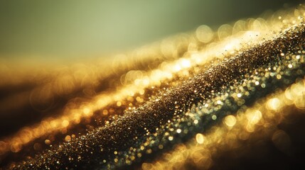 Golden glittering sand with bokeh effect illuminated by sunlight during morning