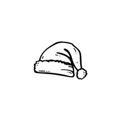 Chiristmas hat hand drawn illustration. Santa`s hat vector icon