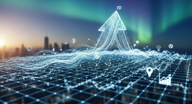 Financial growth digital cityscape concept