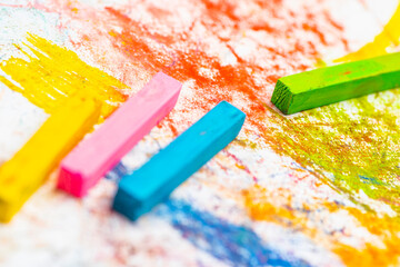 Soft pastels, bright colours. Colored chalk for creativity, drawing and hobbies.