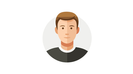 Portrait of a young man with brown hair and eyes, wearing a dark shirt against a neutral background. Vector illustration for web design.