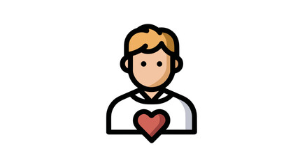 Illustration of a person with blond hair wearing a white shirt with a heart symbol, expressing love or affection in a simple, bold design.